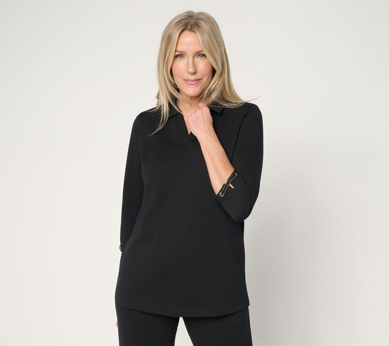 Denim & Co. Active French Terry Collared Top w/ Sleeve Detail — View 10