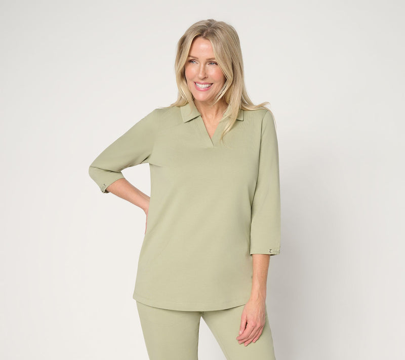 Denim & Co. Active French Terry Collared Top w/ Sleeve Detail — View 11