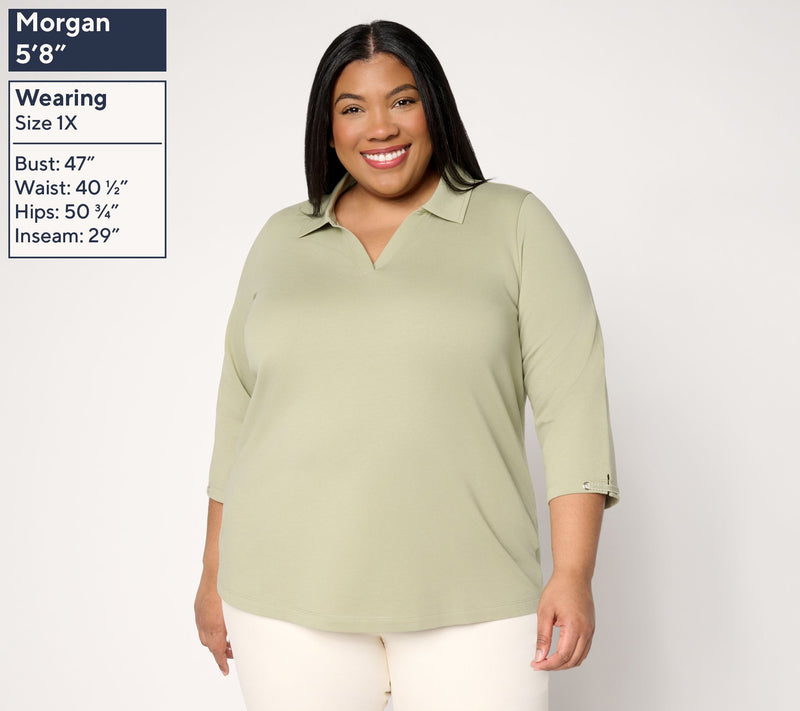 Denim & Co. Active French Terry Collared Top w/ Sleeve Detail — View 2
