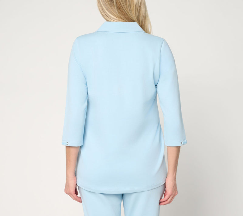 Denim & Co. Active French Terry Collared Top w/ Sleeve Detail — View 4