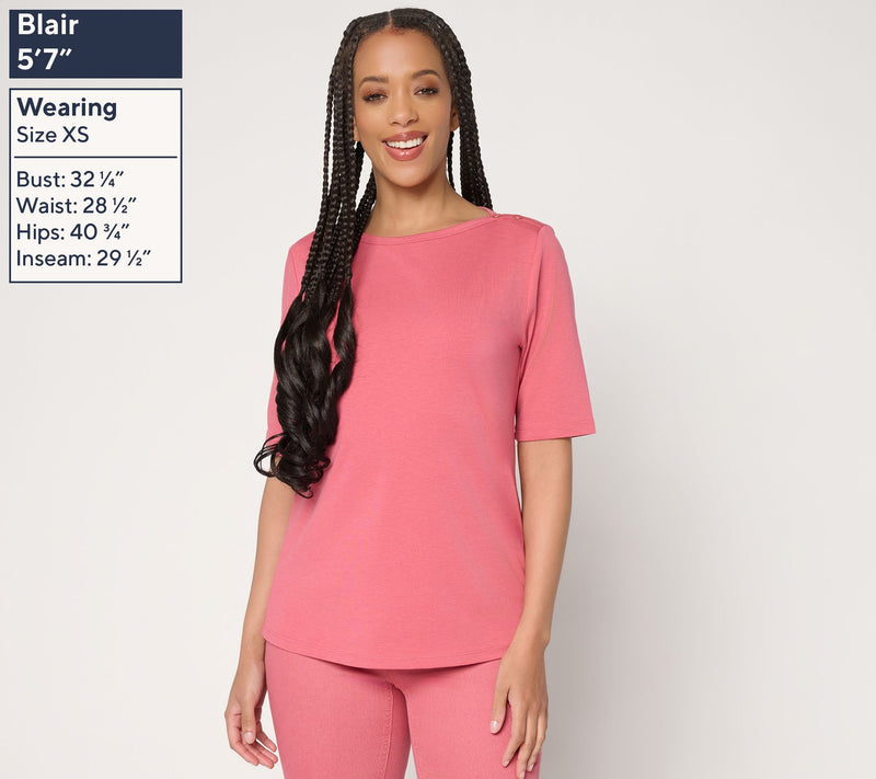 Denim & Co. Essentials Favorite Jersey Boat Neck Elbow Sleeve Top — View 5