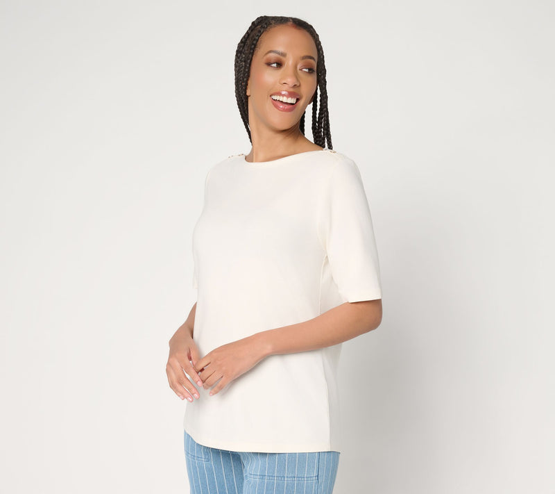 Denim & Co. Essentials Favorite Jersey Boat Neck Elbow Sleeve Top — View 13