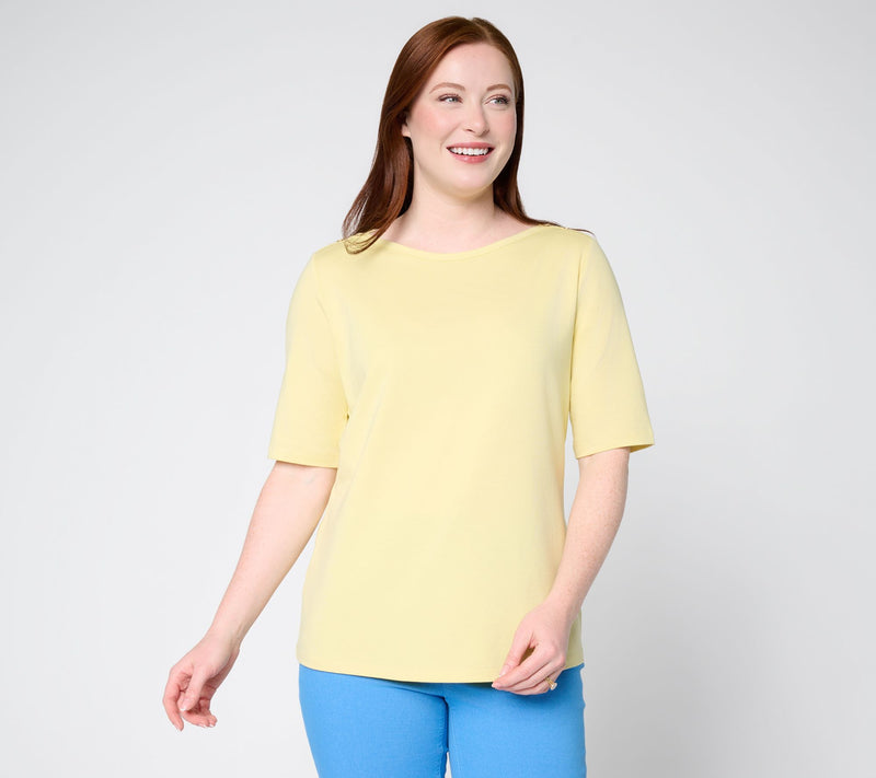Denim & Co. Essentials Favorite Jersey Boat Neck Elbow Sleeve Top — Main view