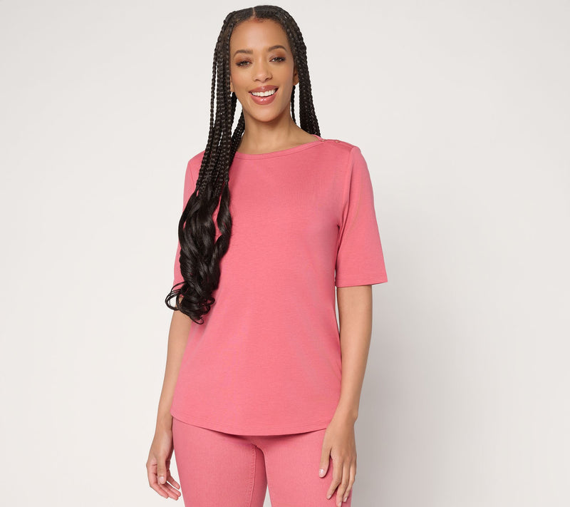 Denim & Co. Essentials Favorite Jersey Boat Neck Elbow Sleeve Top — View 14