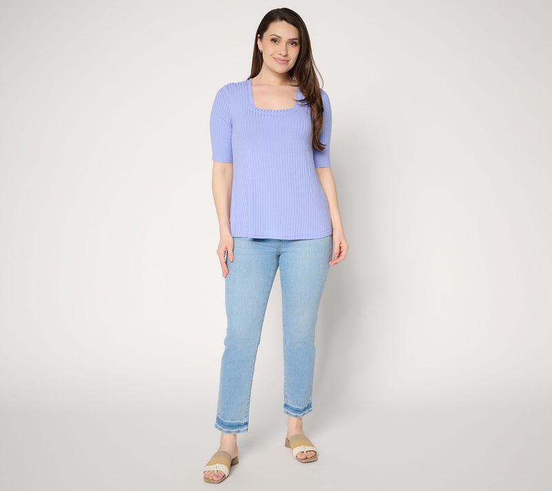 Anybody Radiant Rib Knit Square Neck Top with Support System — View 5