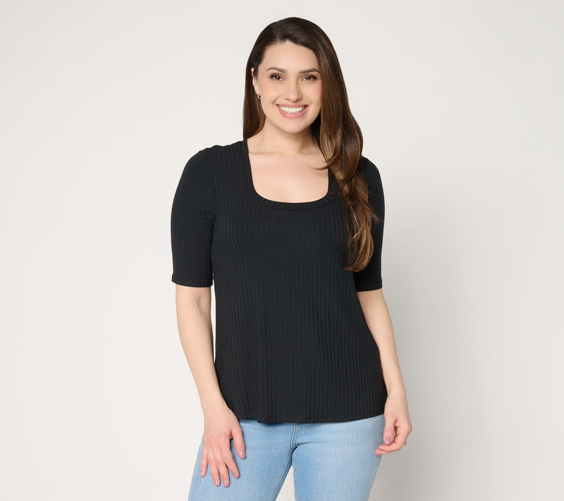 Anybody Radiant Rib Knit Square Neck Top with Support System — View 11