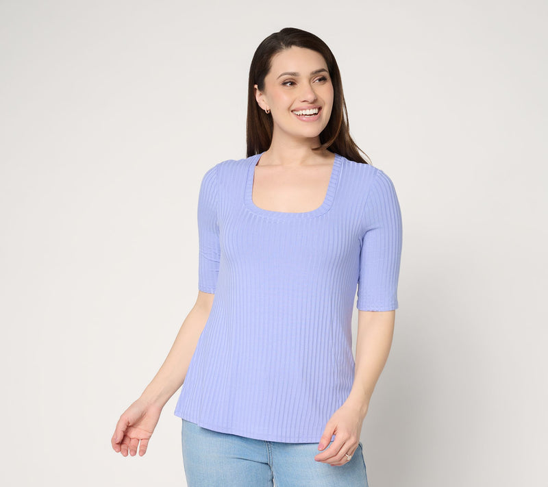 Anybody Radiant Rib Knit Square Neck Top with Support System — View 12