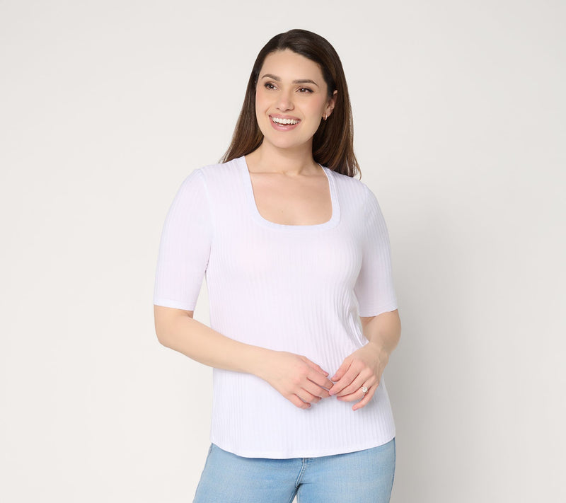 Anybody Radiant Rib Knit Square Neck Top with Support System — View 13