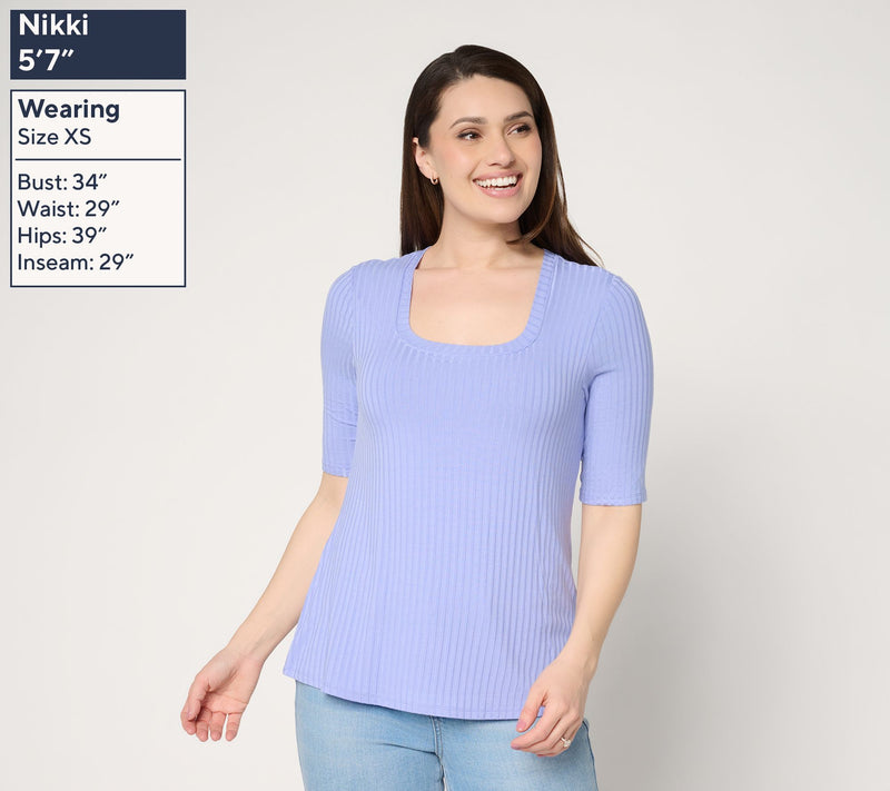 Anybody Radiant Rib Knit Square Neck Top with Support System — View 3