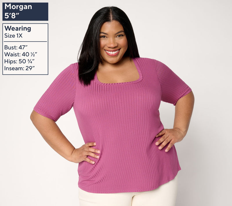 Anybody Radiant Rib Knit Square Neck Top with Support System — View 2