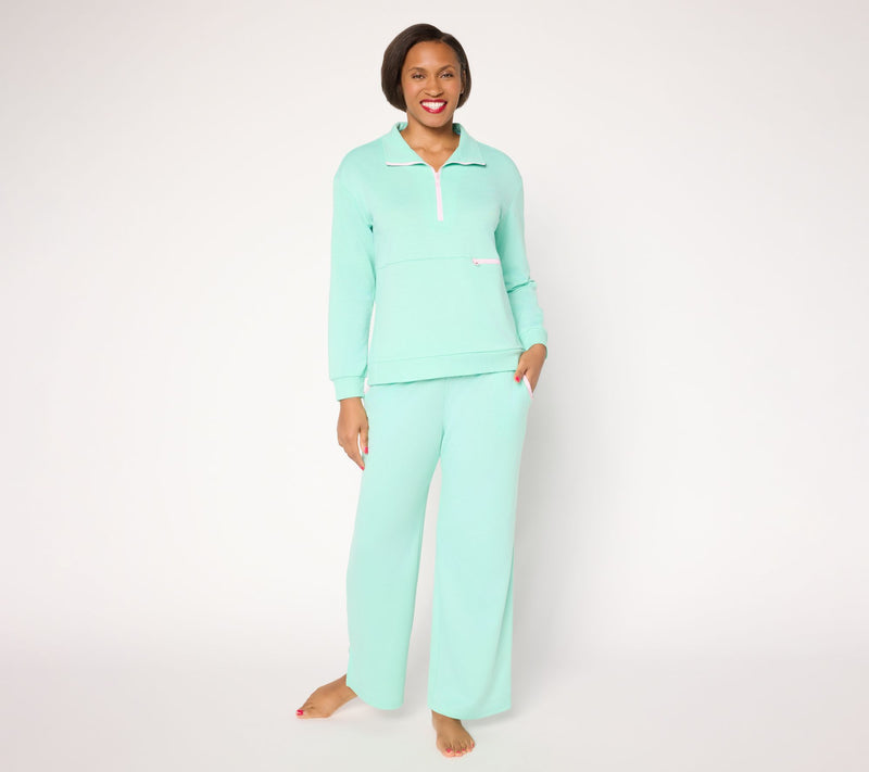MUK LUKS Tall French Terry Quarter Zip and Pant Lounge Set — View 9