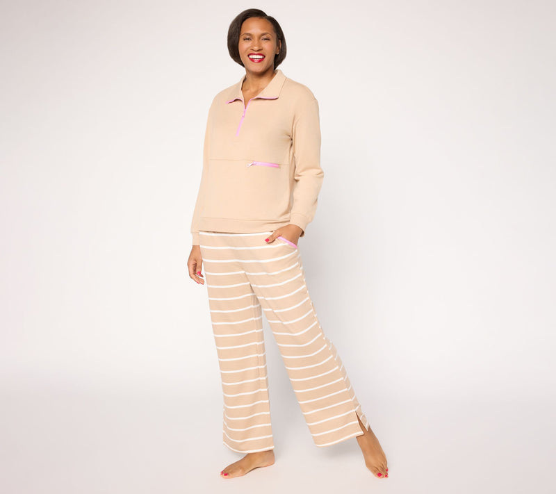 MUK LUKS Tall French Terry Quarter Zip and Pant Lounge Set — View 11