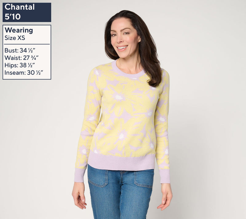 AnyBody Cotton Jacquard Crew Neck Pullover Sweater — View 3