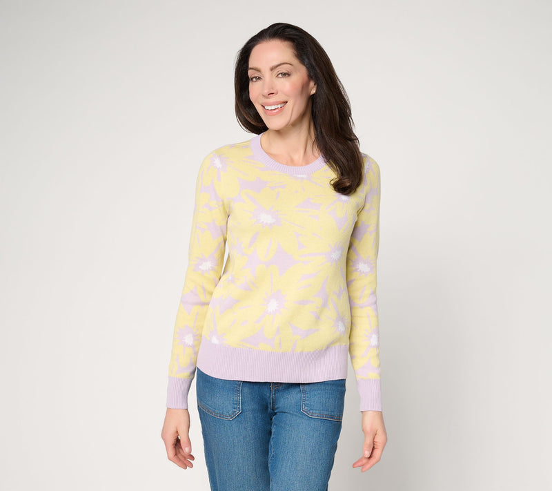 AnyBody Cotton Jacquard Crew Neck Pullover Sweater — Main view