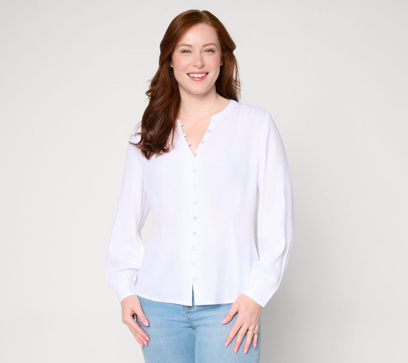 Me by Jennie Garth Long Sleeve Blouse with Pintuck Detail — View 6
