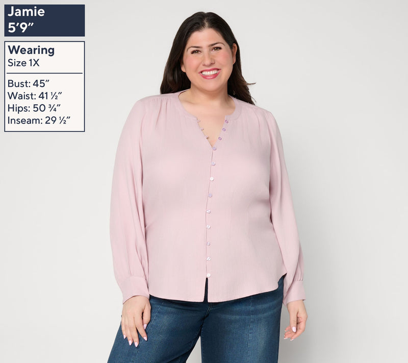 Me by Jennie Garth Long Sleeve Blouse with Pintuck Detail — View 8