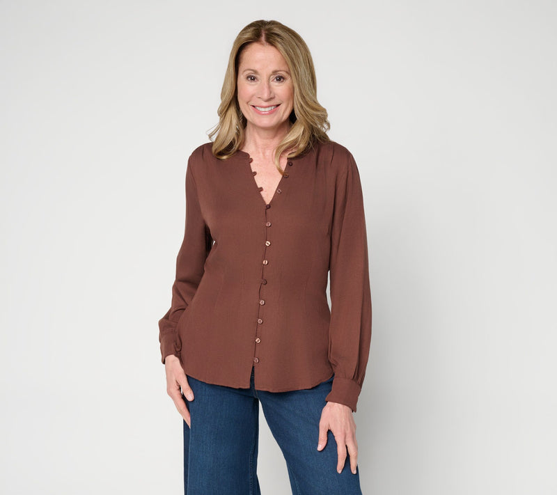 Me by Jennie Garth Long Sleeve Blouse with Pintuck Detail — View 7