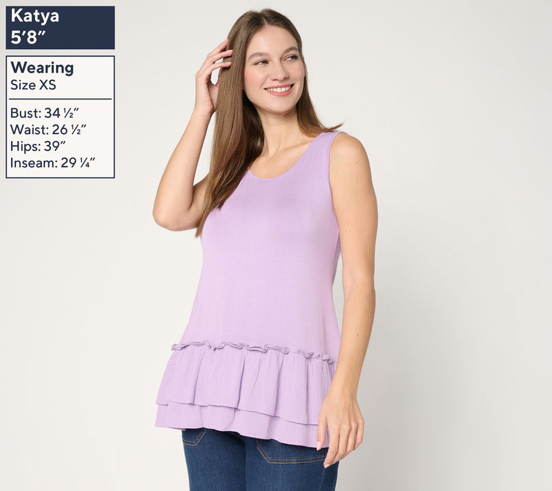 LOGO Layers by Lori Goldstein Textured Ruffle Hem Tank — View 5