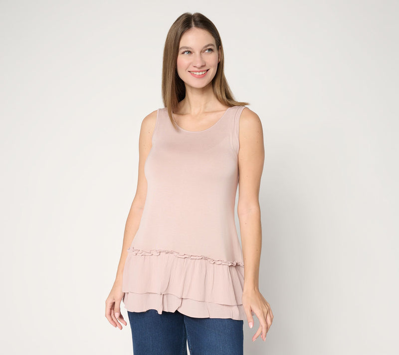 LOGO Layers by Lori Goldstein Textured Ruffle Hem Tank — View 16