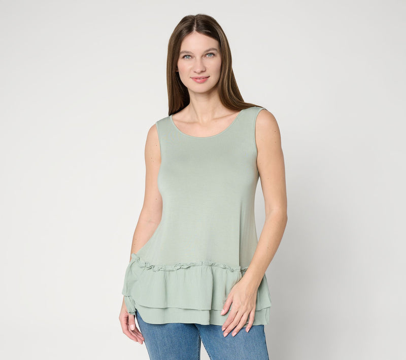 LOGO Layers by Lori Goldstein Textured Ruffle Hem Tank — View 3