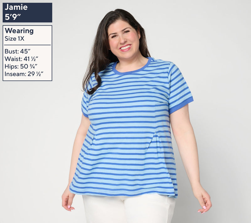 LOGO by Lori Goldstein Pleated Tee with Contrast Rib Trim — View 2