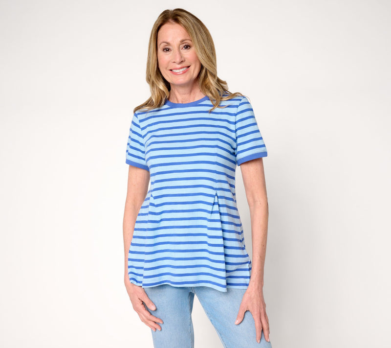 LOGO by Lori Goldstein Pleated Tee with Contrast Rib Trim — View 11