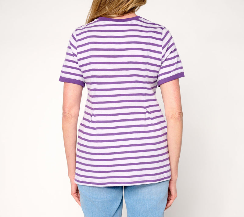 LOGO by Lori Goldstein Pleated Tee with Contrast Rib Trim — View 4