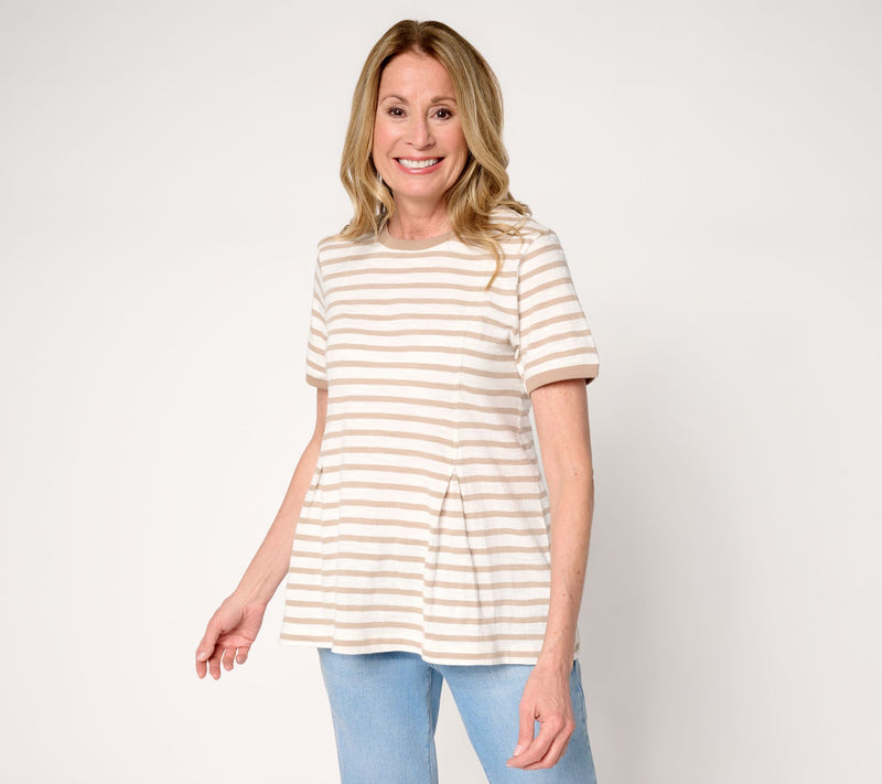 LOGO by Lori Goldstein Pleated Tee with Contrast Rib Trim — View 12