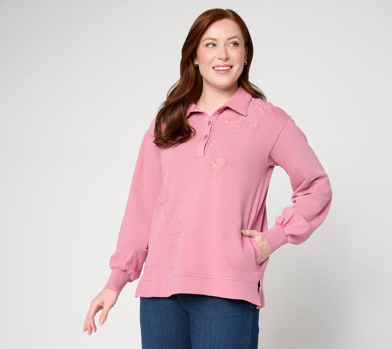 LOGO Lavish by Lori Goldstein Embroidered Polo Sweatshirt — Main view