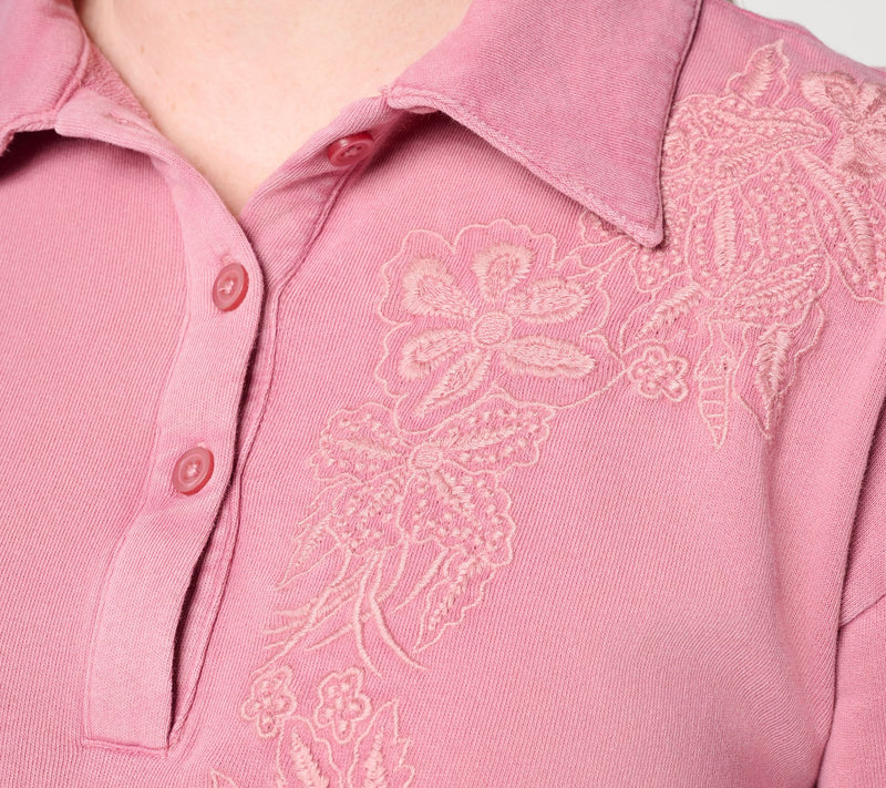 LOGO Lavish by Lori Goldstein Embroidered Polo Sweatshirt — View 6