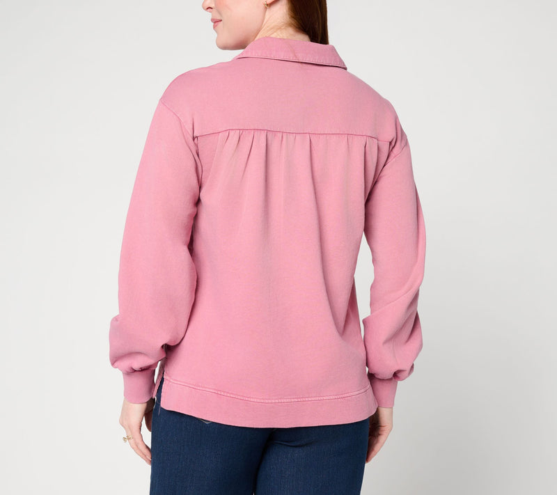 LOGO Lavish by Lori Goldstein Embroidered Polo Sweatshirt — View 4