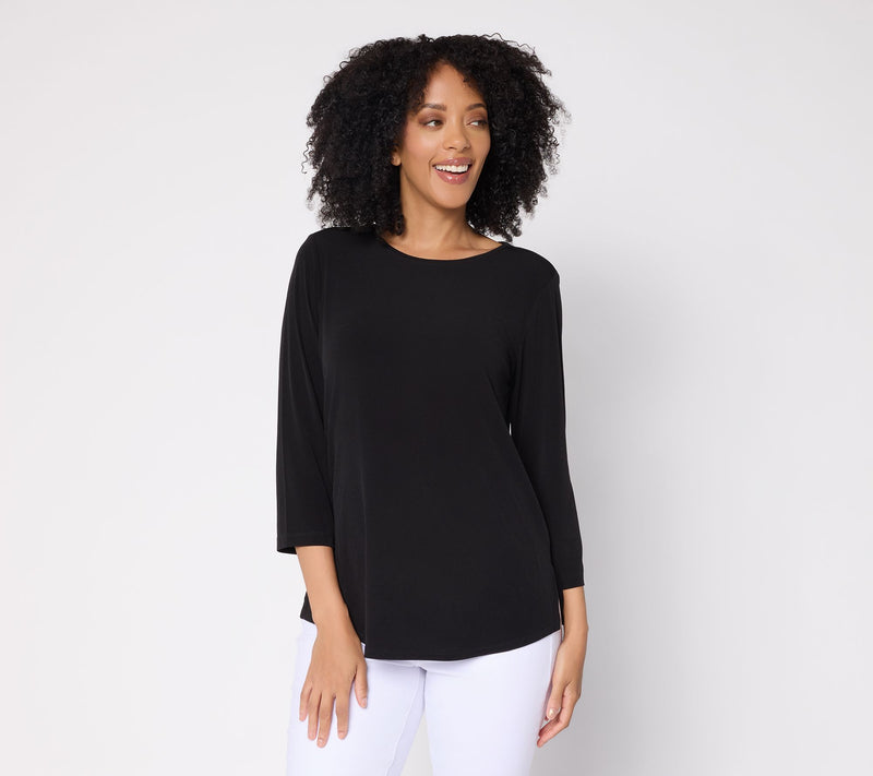 Susan Graver Essentials Liquid Knit Crew -Neck 3/4-Sleeve Top — View 11