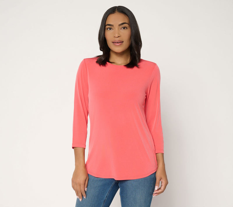 Susan Graver Essentials Liquid Knit Crew -Neck 3/4-Sleeve Top — Main view