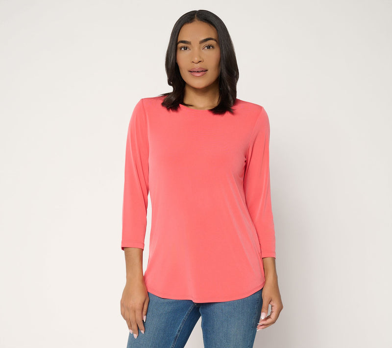 Susan Graver Essentials Liquid Knit Crew -Neck 3/4-Sleeve Top — View 13