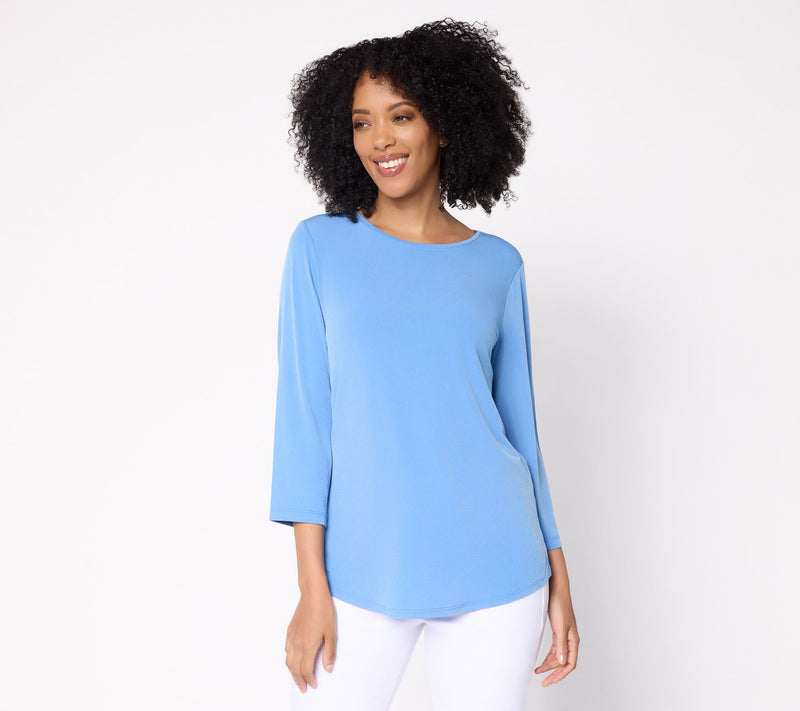 Susan Graver Essentials Liquid Knit Crew -Neck 3/4-Sleeve Top — View 14
