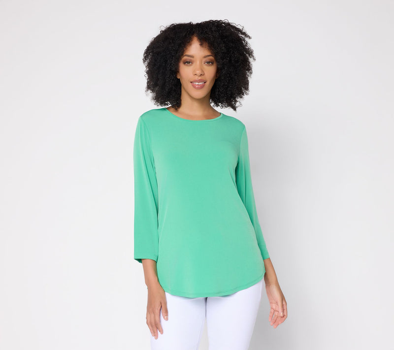 Susan Graver Essentials Liquid Knit Crew -Neck 3/4-Sleeve Top — View 15