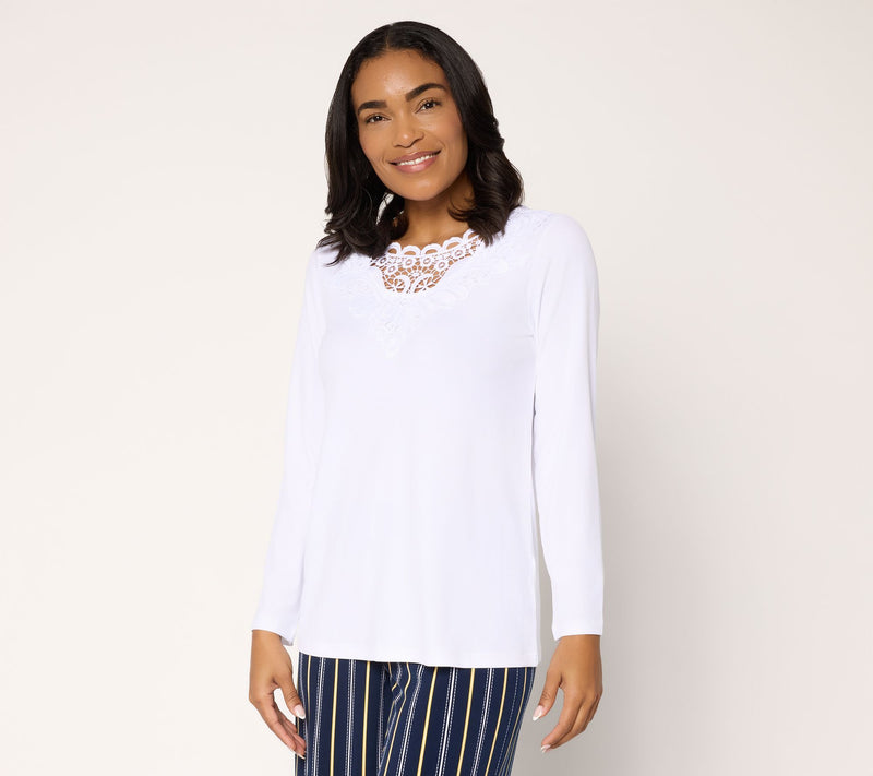 Susan Graver Liquid Knit Bracelet Sleeve Top w/ Crochet Lace Detail — View 12