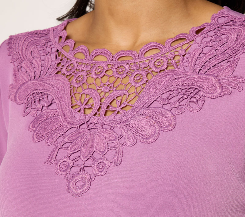 Susan Graver Liquid Knit Bracelet Sleeve Top w/ Crochet Lace Detail — View 6