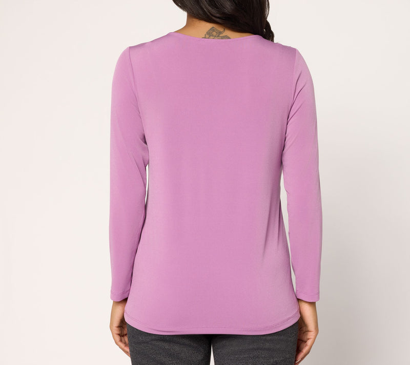 Susan Graver Liquid Knit Bracelet Sleeve Top w/ Crochet Lace Detail — View 4