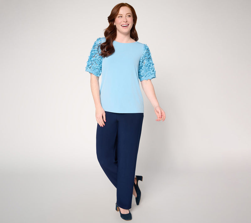 Susan Graver Liquid Knit Top with Novelty Elbow Sleeves — View 5