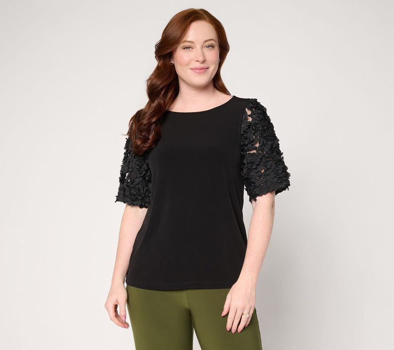 Susan Graver Liquid Knit Top with Novelty Elbow Sleeves — View 10