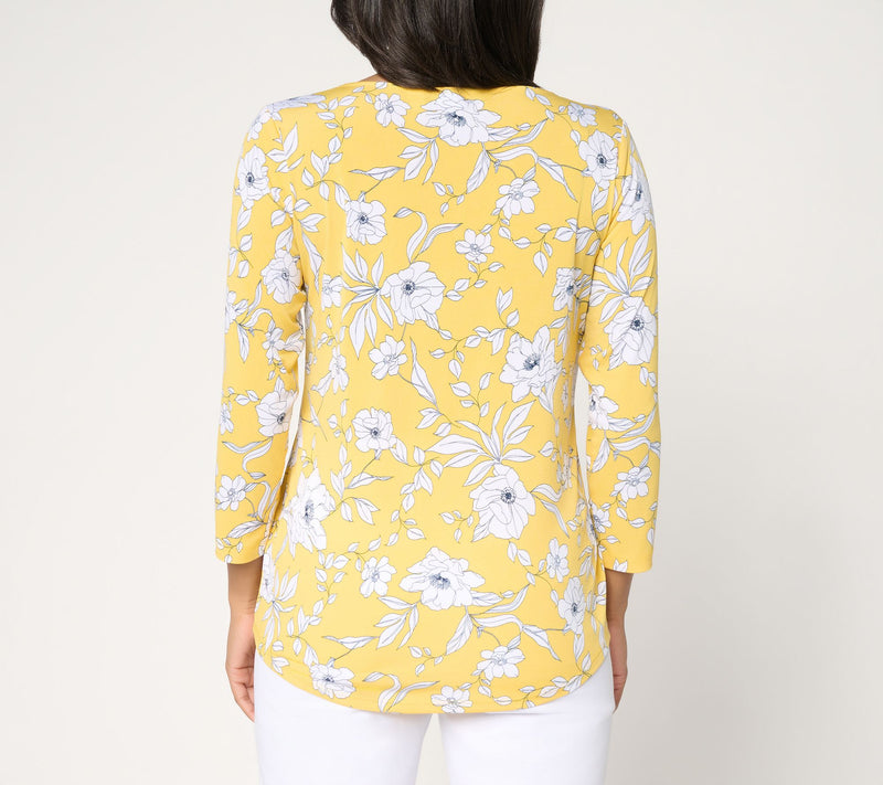 Susan Graver Printed Liquid Knit Square Neck Top w/Shirttail Hem — View 4