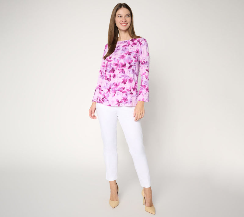 Susan Graver Printed Liquid Knit Bell-Sleeve Top — View 6