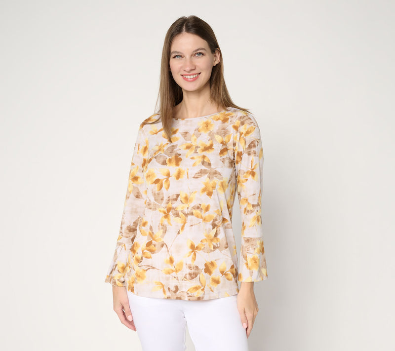 Susan Graver Printed Liquid Knit Bell-Sleeve Top — View 13