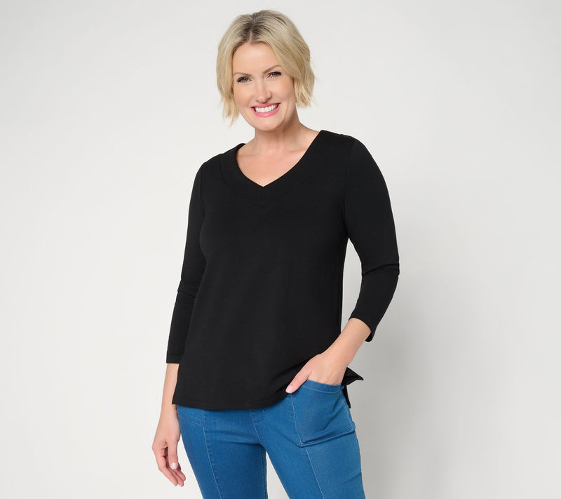 Susan Graver Essentials Comfy Cotton V-Neck 3/4-Sleeve Top — View 12