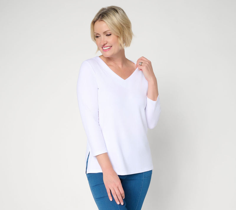 Susan Graver Essentials Comfy Cotton V-Neck 3/4-Sleeve Top — View 13