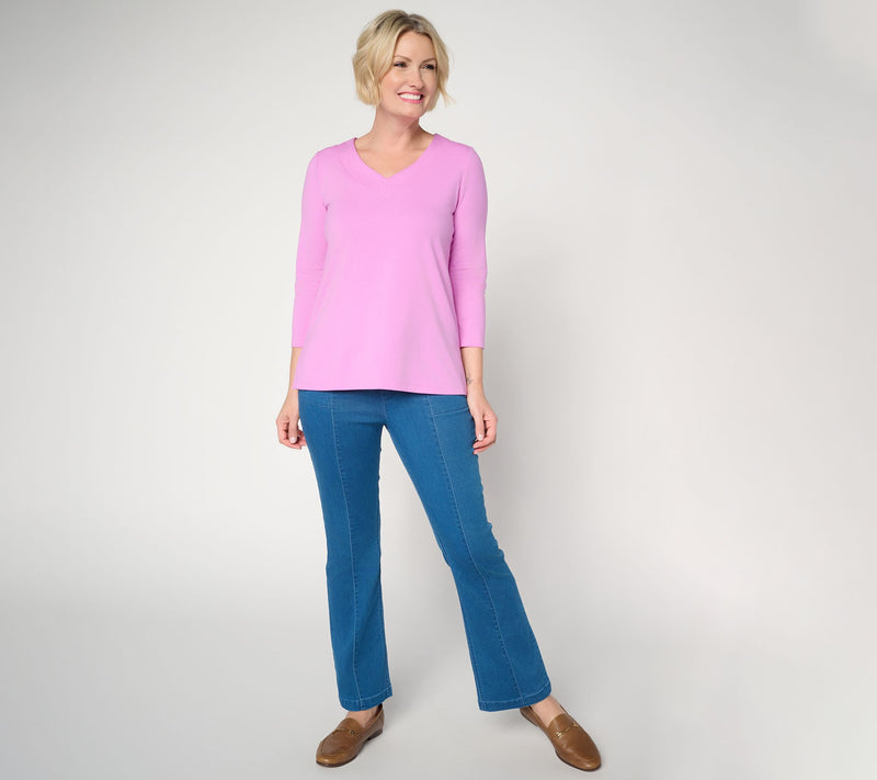 Susan Graver Essentials Comfy Cotton V-Neck 3/4-Sleeve Top — View 5