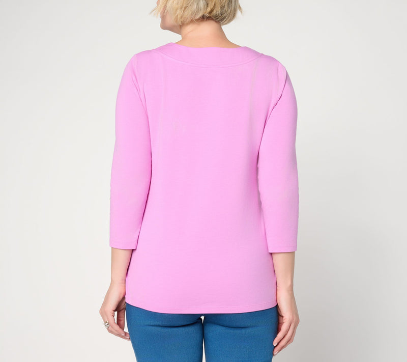 Susan Graver Essentials Comfy Cotton V-Neck 3/4-Sleeve Top — View 4