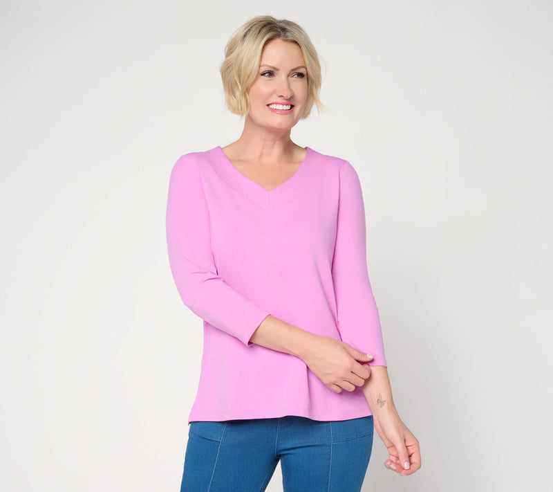 Susan Graver Essentials Comfy Cotton V-Neck 3/4-Sleeve Top — View 15