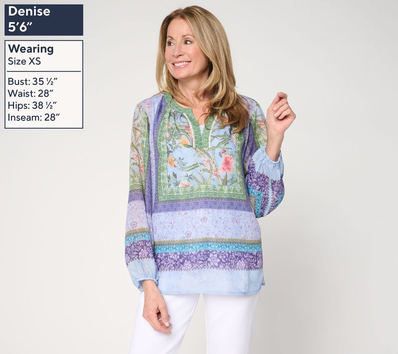 Susan Graver Regular Printed Woven Peasant Tunic & Knit Tank Set — View 7